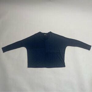 H BY BORDEAU long sleeve heather blue patchwork top